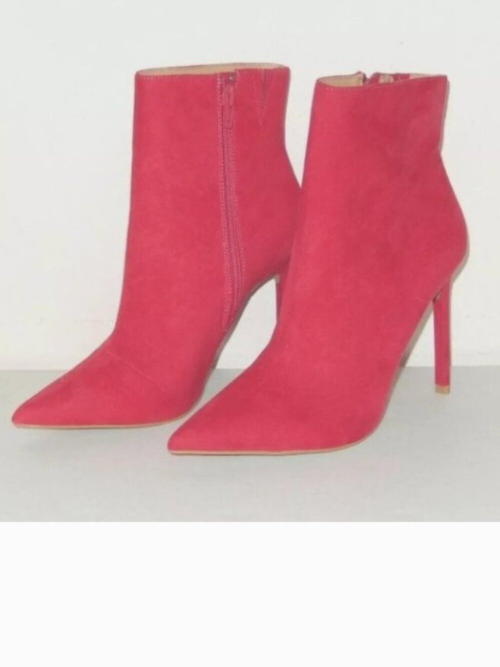 New Express Bootie Boots Faux Suede High Heel Ankle Pink Red $69 Size 6